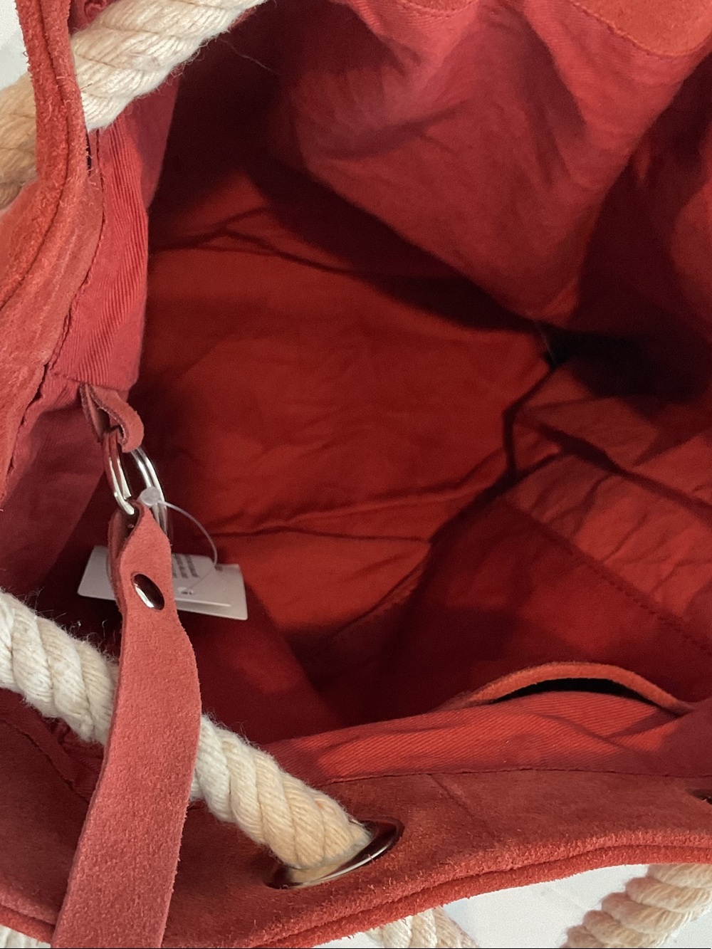 NWT Urban Outfitters Suede Drawstring Hobo Bag in Coral - Picture 10 of 16